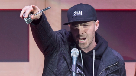 Classified addresses the crowd after winning the song of the year award for No Pressure at the 2017 East Coast Music Awards gala in Saint John, N.B., on Thursday, April 27, 2017. (THE CANADIAN PRESS/Andrew Vaughan)